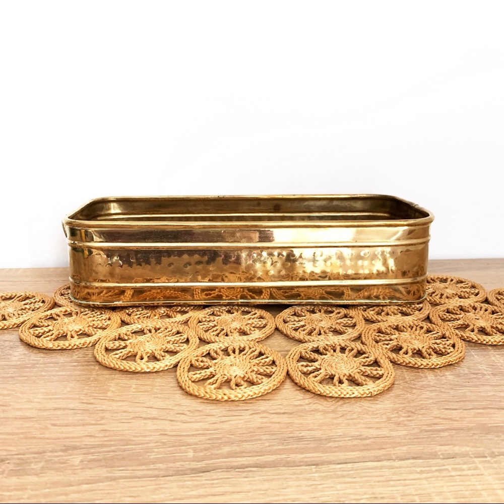Vintage Textured Brass Rectangular Planter Tray